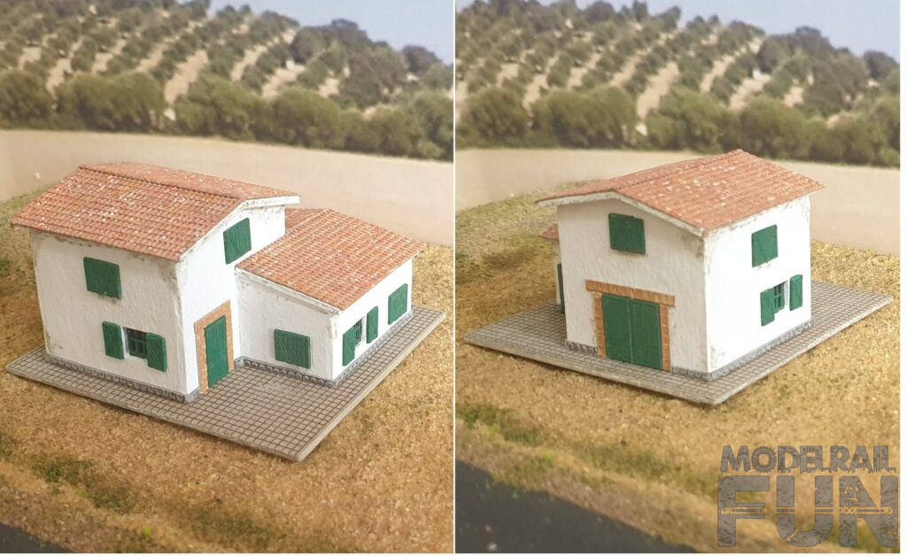 Caserío de cartón cortado.Edificio acabado